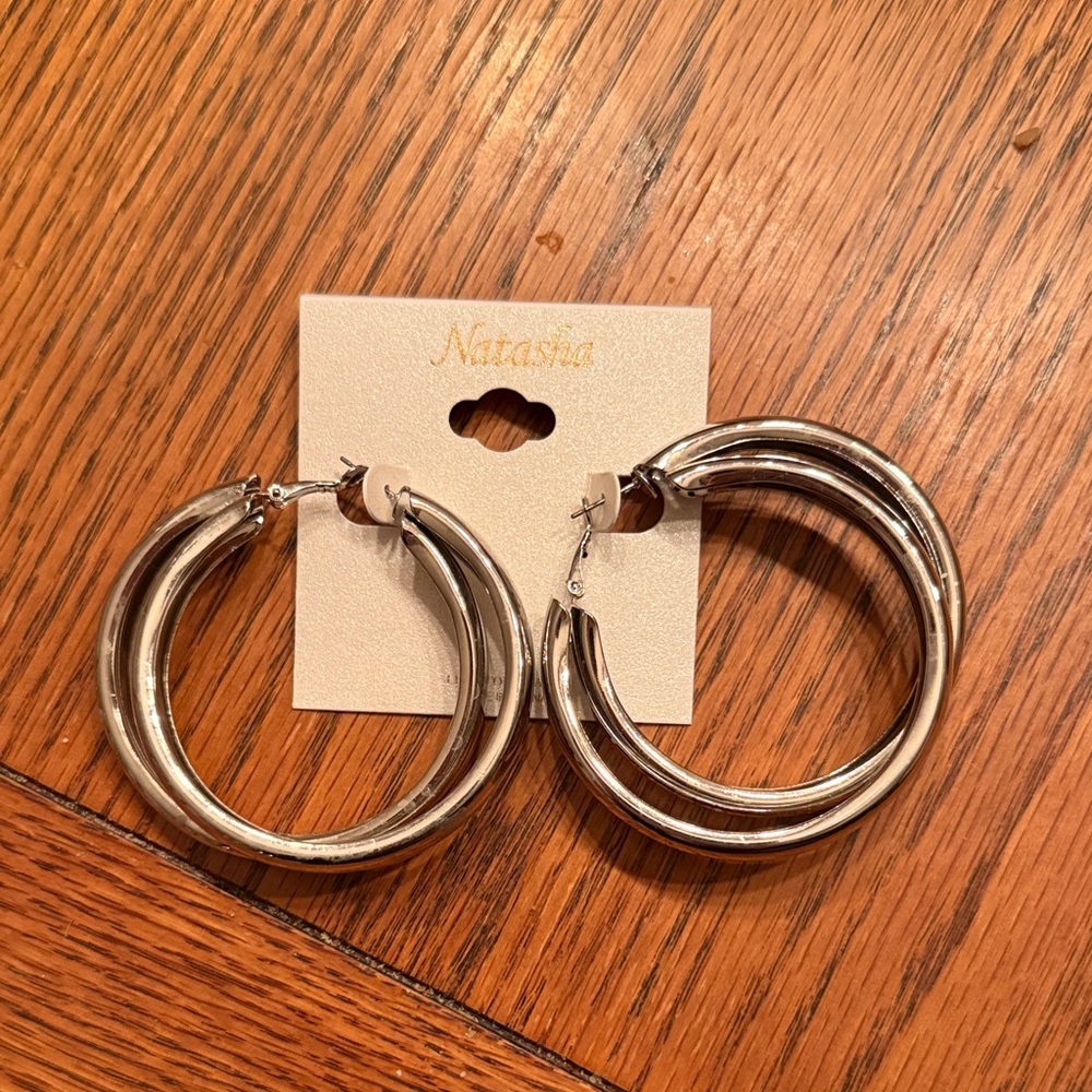 Natasha silver double hoops